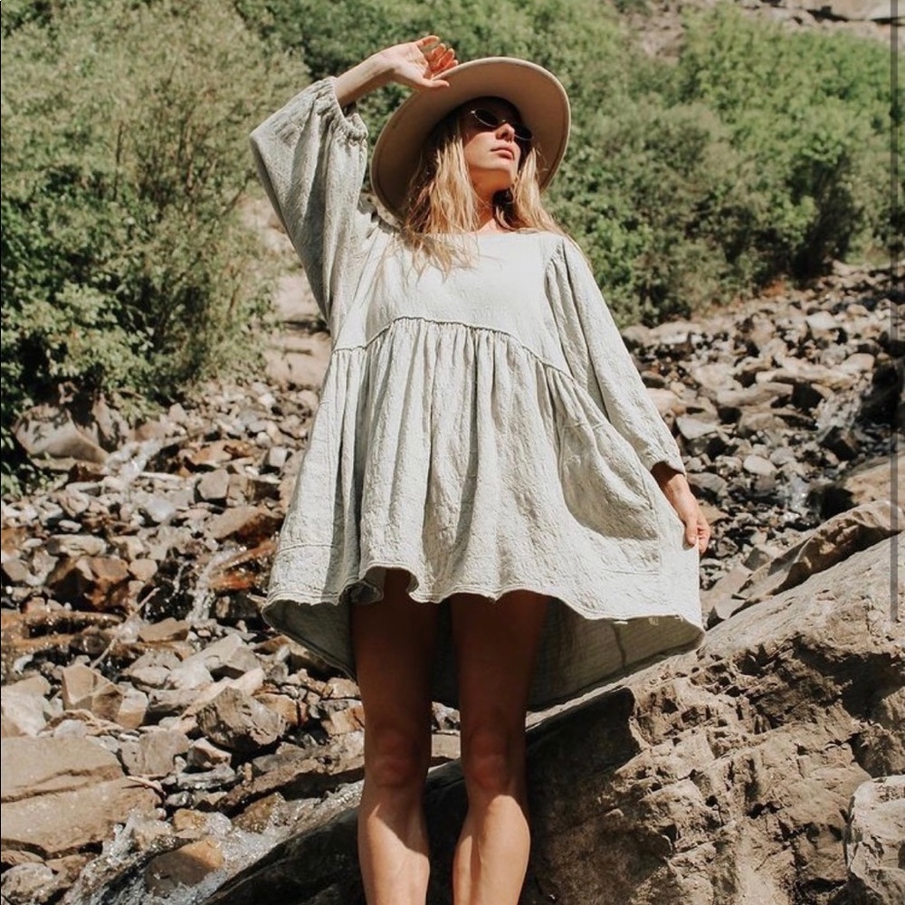 Free People Beach Sage Green Balloon Sleeve Dress